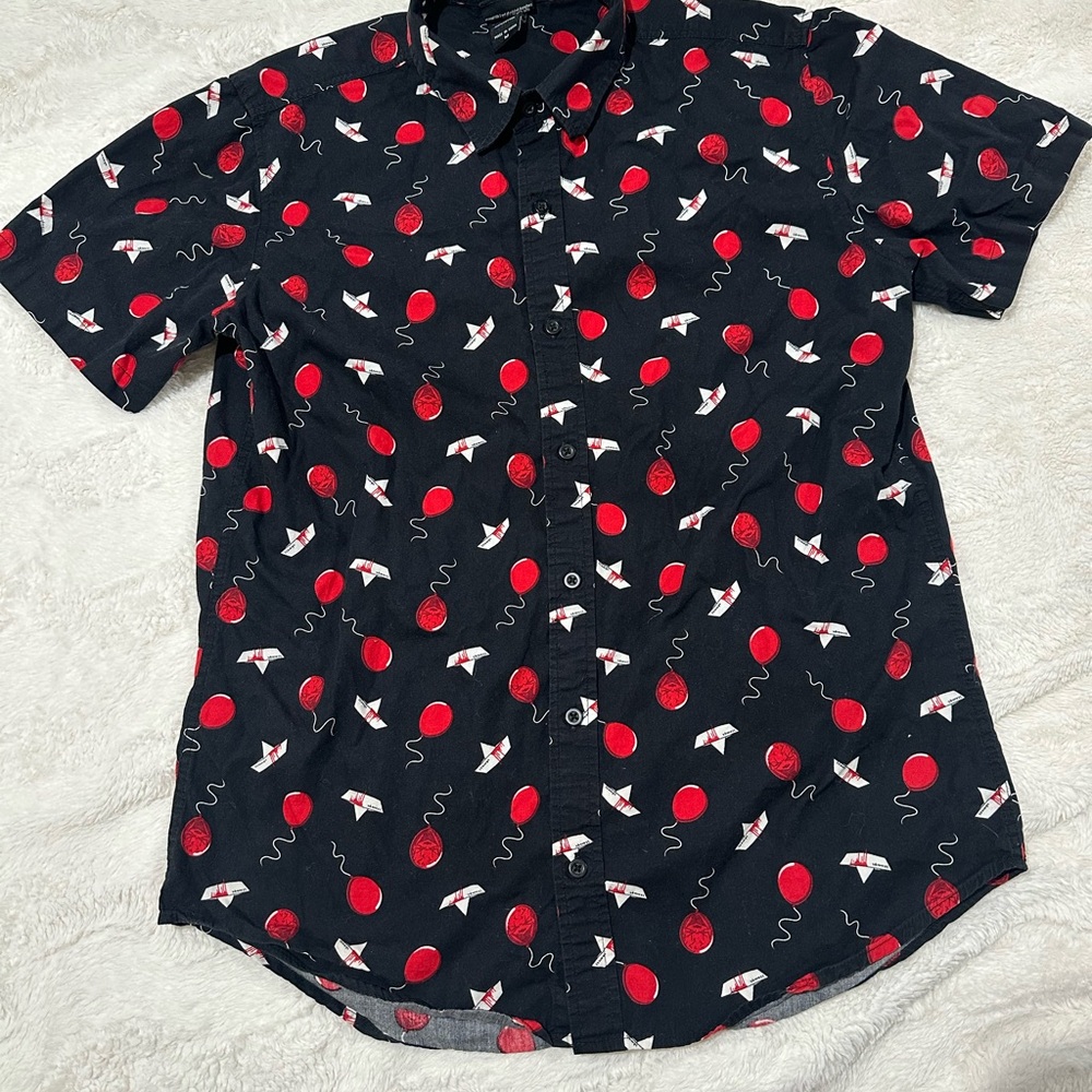 Men's Black and Red Patterned Shirt